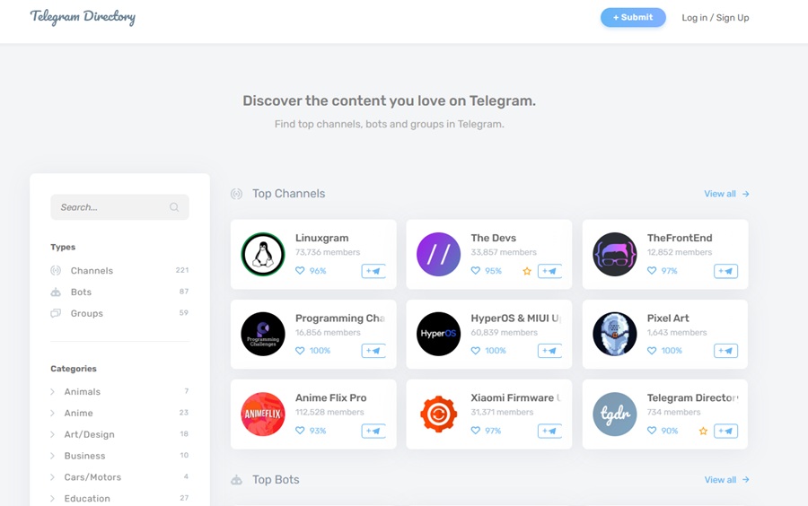 find telegram groups on website