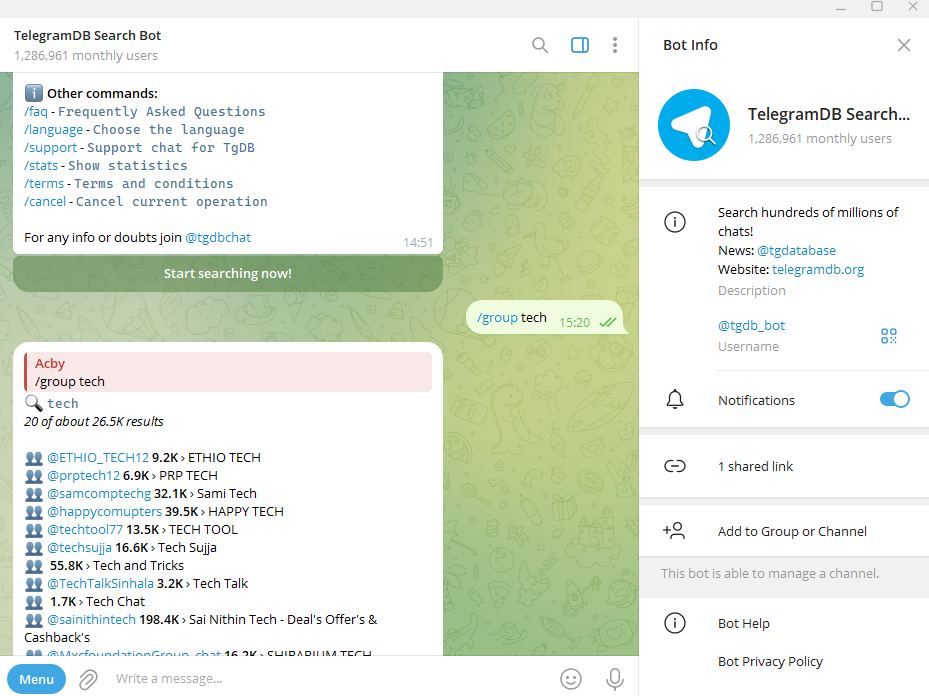 search telegram groups with keywords