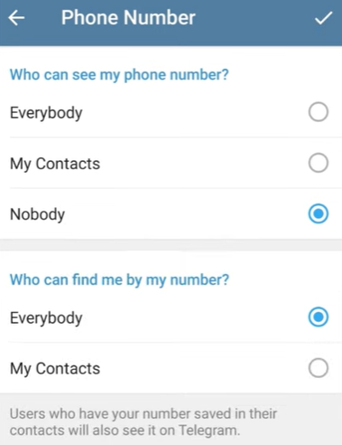 set who can find you on telegram