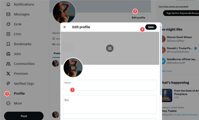 change x display on web