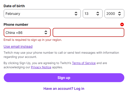 选择twitch注册方式